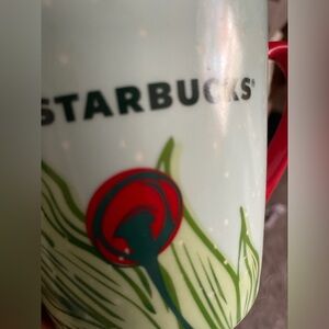 Starbucks Mug with Red and Green Floral Design